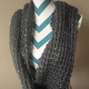Gray grey circle knit scarf with sequins